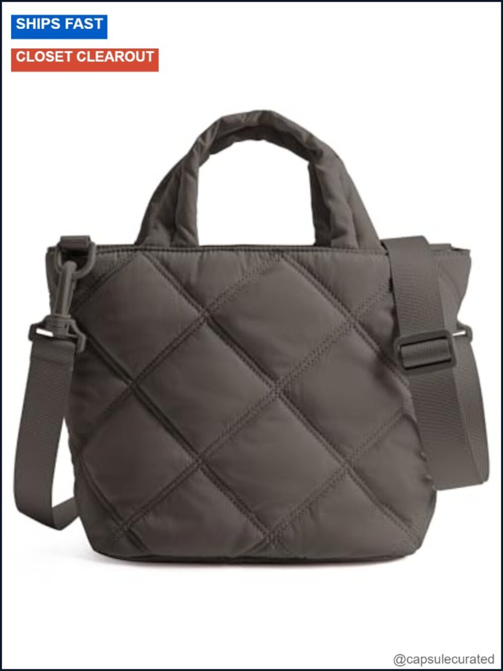 Lightweight Nylon Quilted Puffer Crossbody Bag with Adjustable Strap